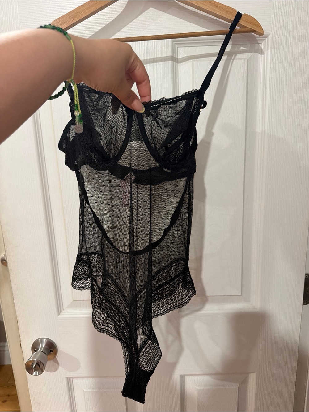 Victoria's Secret Black Sheer Polka Dot Bodysuit - Picture 3 of 7